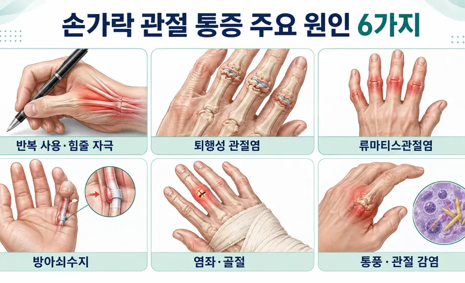 퇴행성 관절염 류마티스관절염 방아쇠수지 등 손가락 통증 원인 6가지