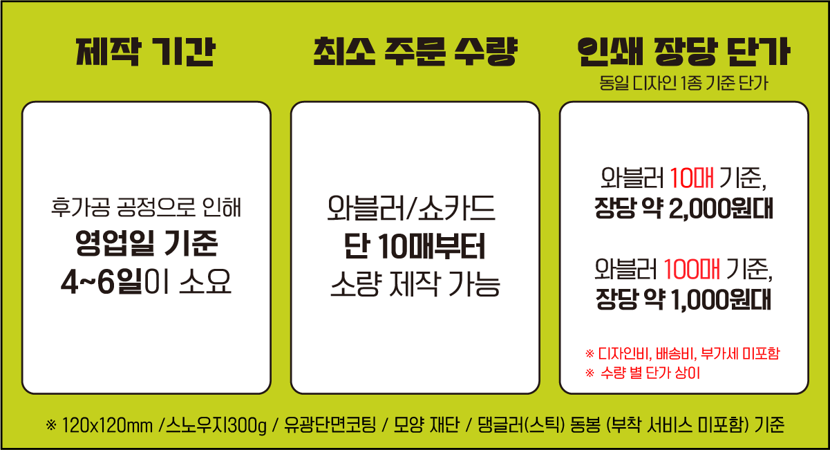 와블러/쇼카드 가격 및 수량안내