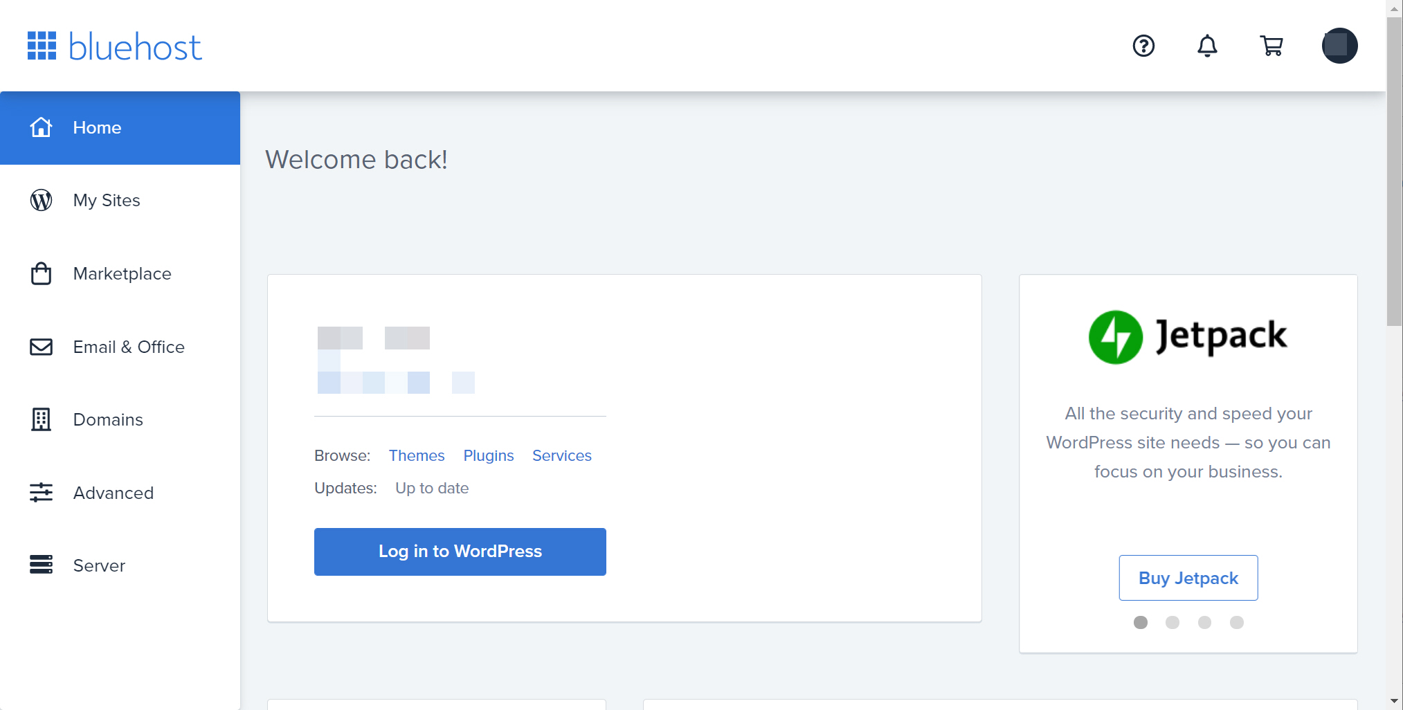 블루호스트 VPS 인터페이스 공유호스팅과 동일하게 리뉴얼