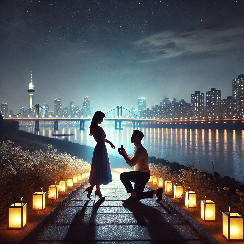 한강에서 프로포즈 하는 사진