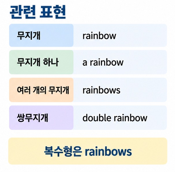 무지개 rainbow 한 개 a rainbow 여러 개 rainbows 쌍무지개 double rainbow를 비교한 이미지