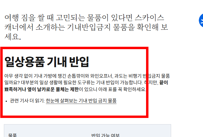 비행기 탑승시 금지물품 확인하기