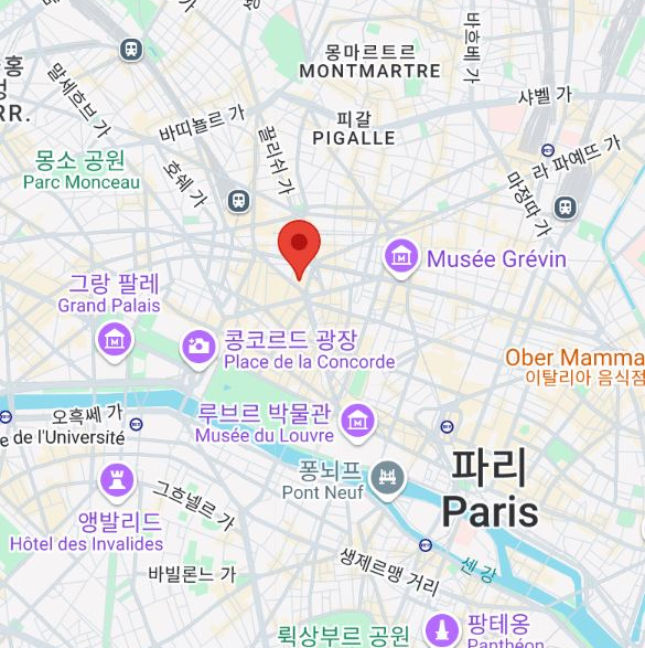 팔레가르니에 위치, 팔레가르니에 오페라 하우스의 위치를 구글 지도에서 확인할 수 있는 이미지