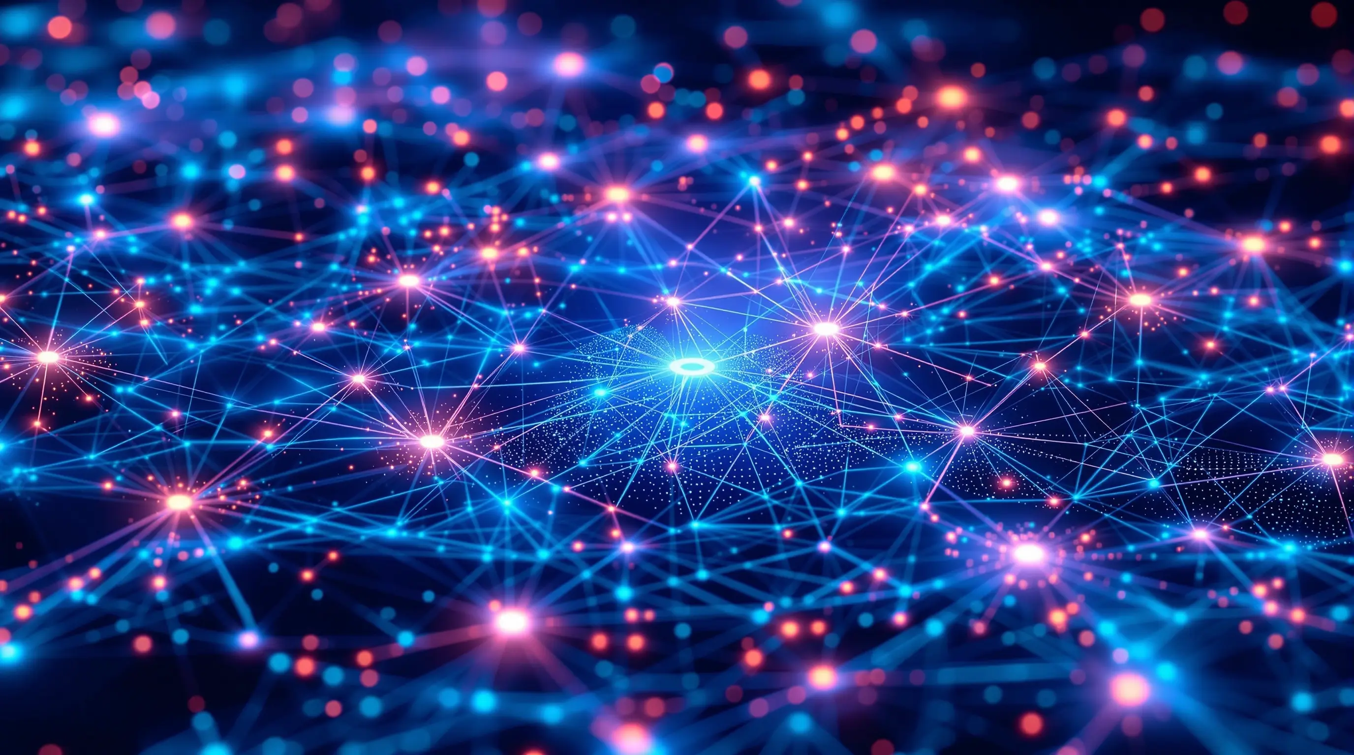 AI가 새로운 신경망 구조를 자동으로 설계하는 과정을 홀로그램 형태로 표현한 이미지