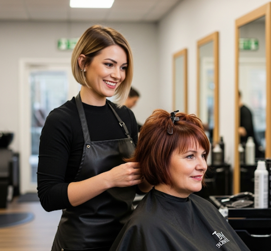 미용사가 추천말을 듣는 여성