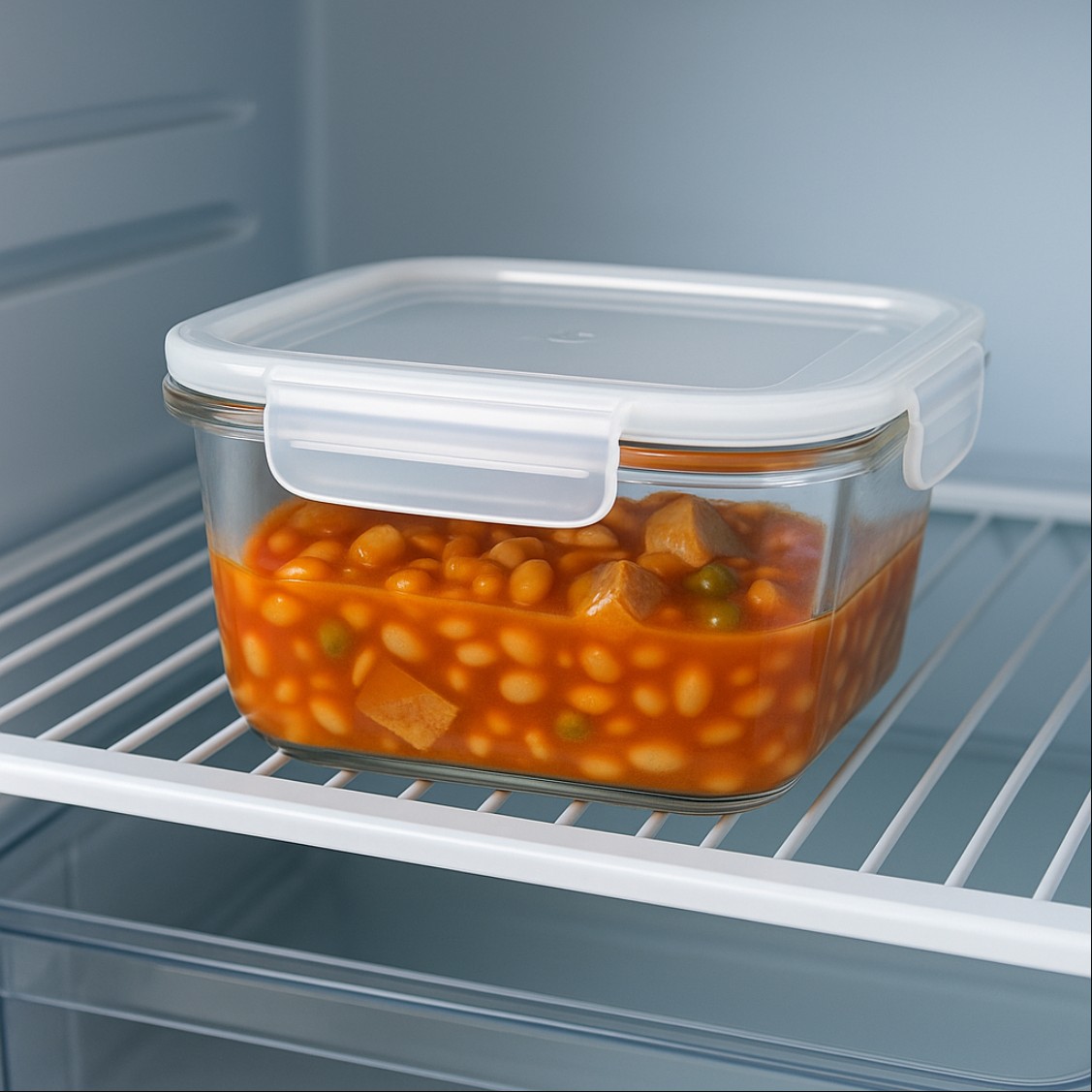 개봉한 통조림을 밀폐 용기에 옮겨 냉장 보관하는 모습