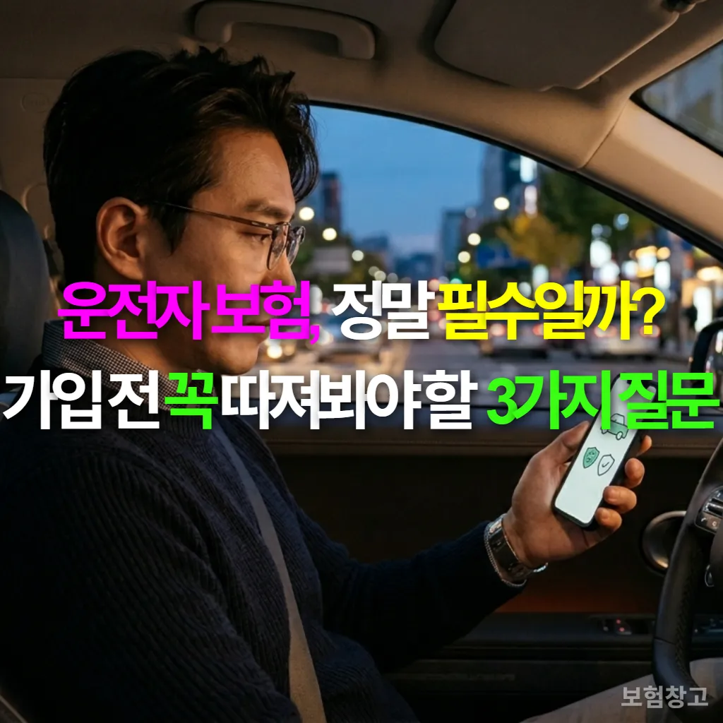 스마트폰으로 운전자 보험을 알아보는 한국인 운전자의 모습
