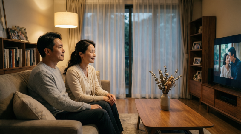 거실에서-TV를-함께-시청하는-중년부부
