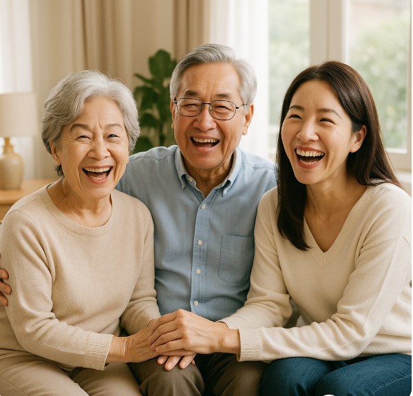 70대 부모님과 딸이 환하게 웃는 사진
