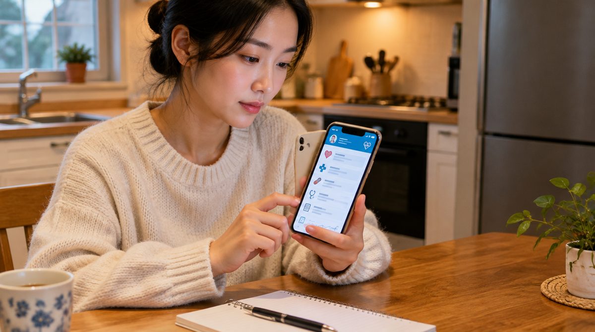스마트폰으로 외래 진료 내역을 확인하는 모습
