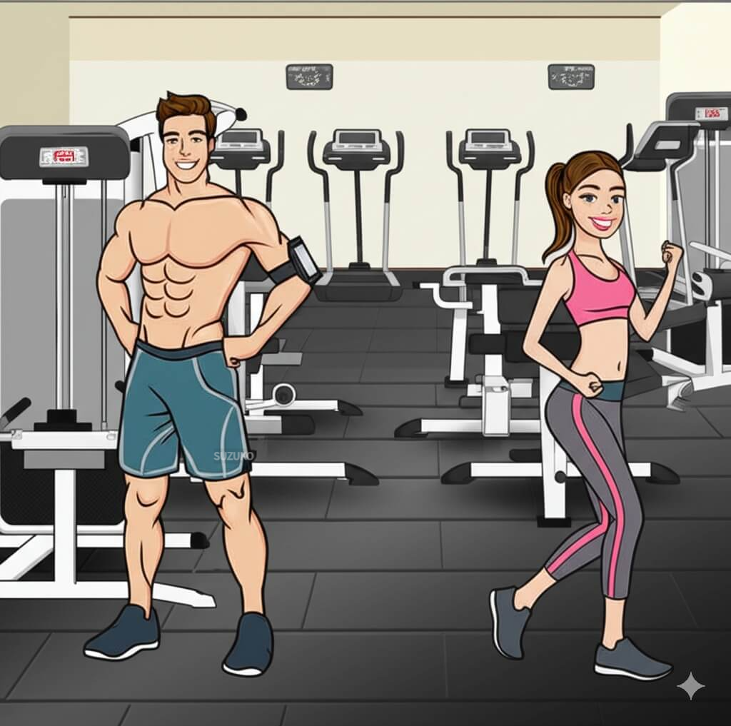 운동을 하는 남자와 여자