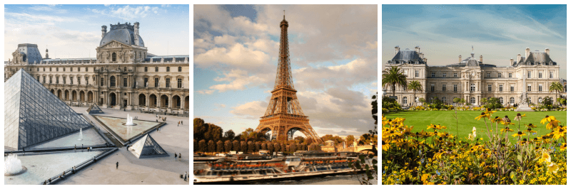 루브르 박물관, 에펠탑, 뤽상부르 공원 사진