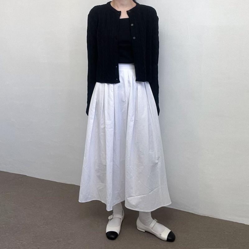 핀턱 코튼 플레어 면 롱 스커트 화이트 아이보리 베이지 네이비 플리츠 풀