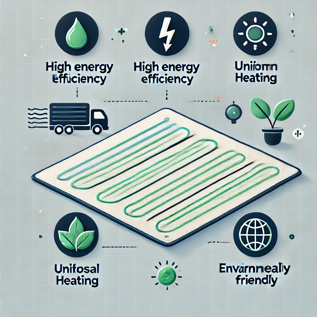 에너지 효율&amp;#44; 균일 난방&amp;#44; 환경 친화성을 강조한 카본매트 인포그래픽