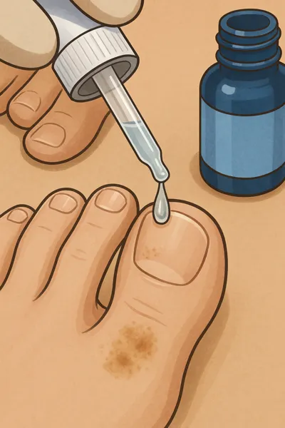 발톱 무좀 관리 약 바르는 장면