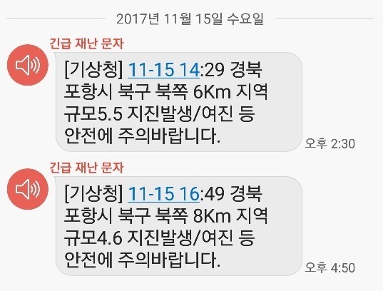 긴급재난문자 예시