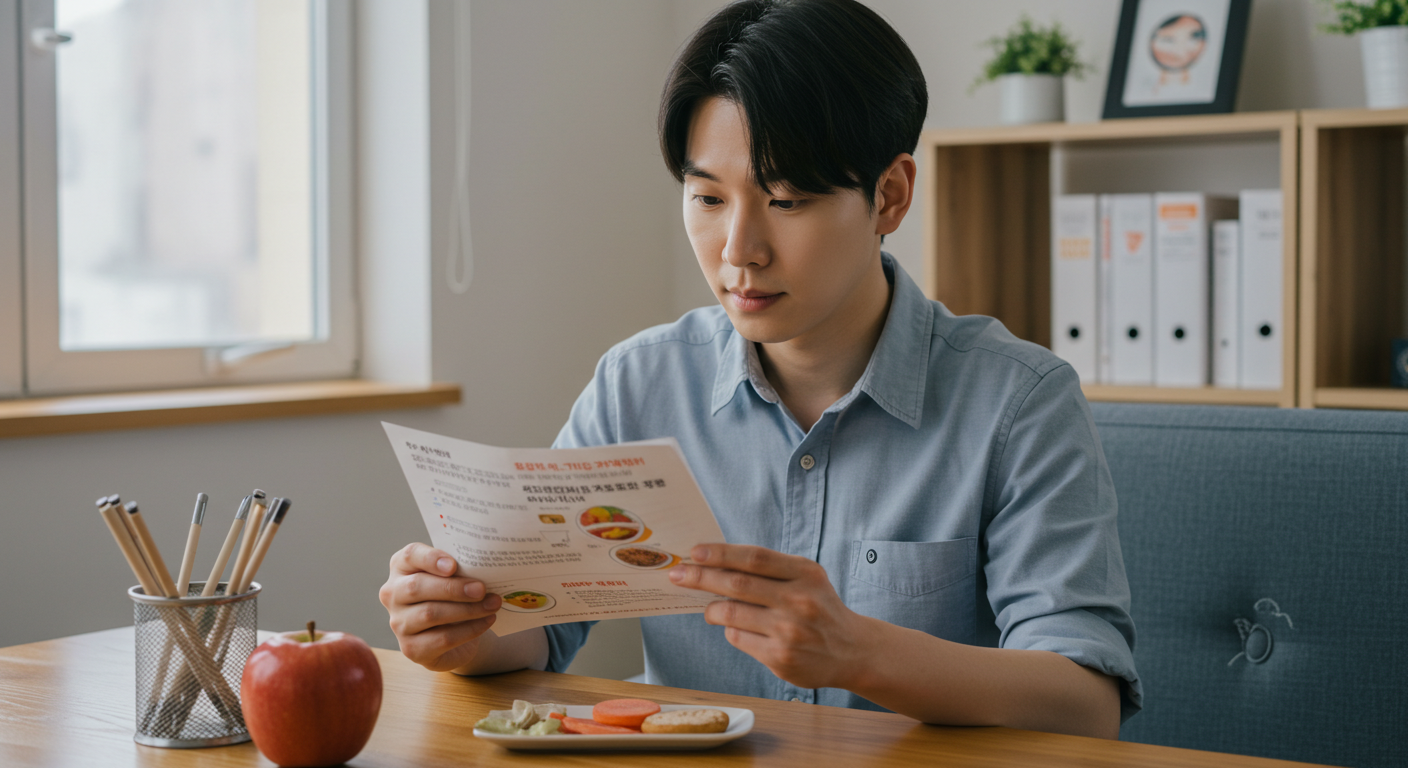 안전한 간헐적 단식 시작을 위한 시각 자료를 검토하는 한국인
