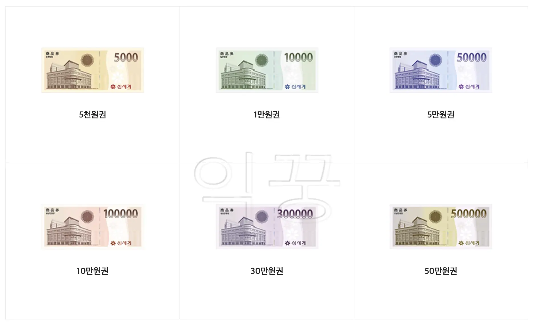 신세계 상품권 종류 사진