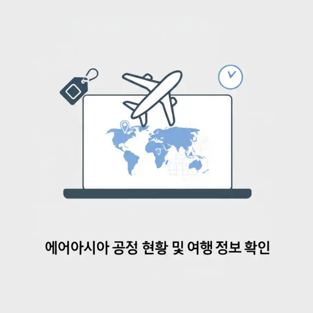 에어아시아 공식 웹사이트의 항공편 현황 및 여행 정보 확인 화면