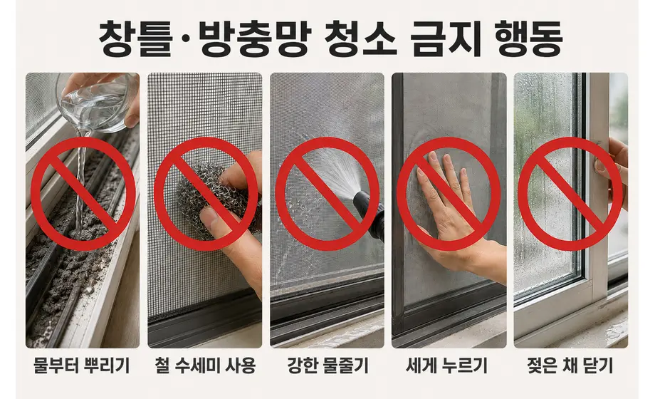 창틀과 방충망 청소할 때 피해야 할 행동 5가지