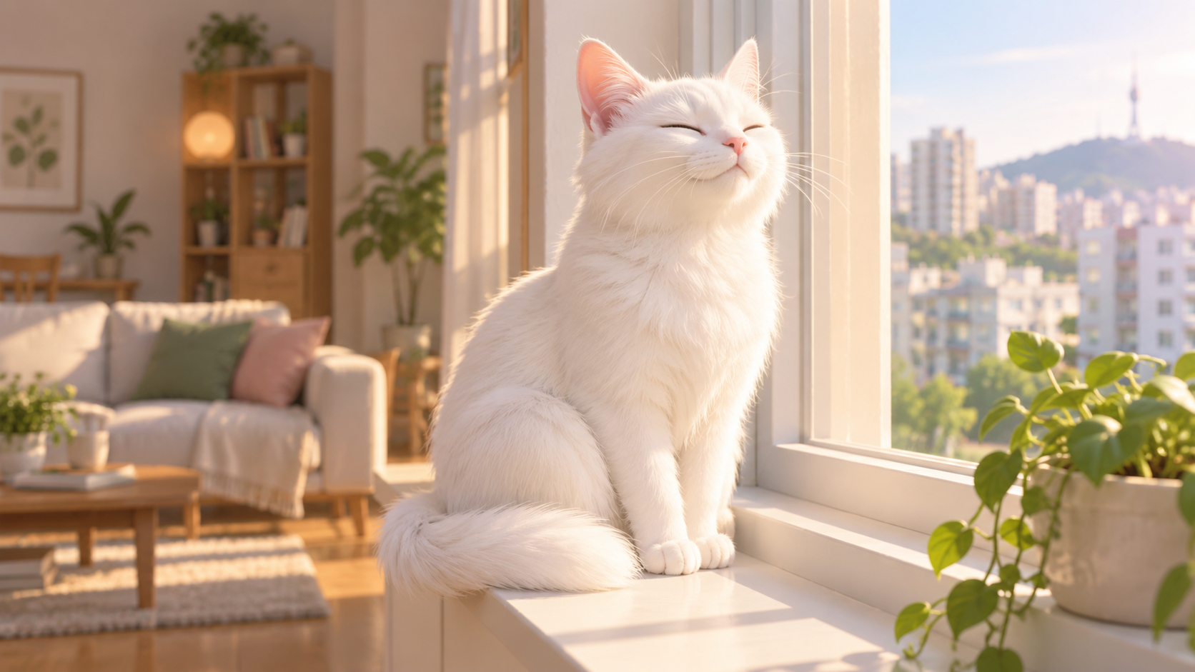 창가에서 눈 감고 있는 고양이