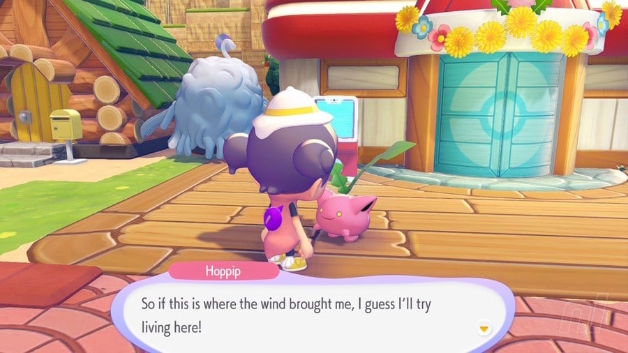 포켓몬 센터 외부 통통코와 대화하는 장면