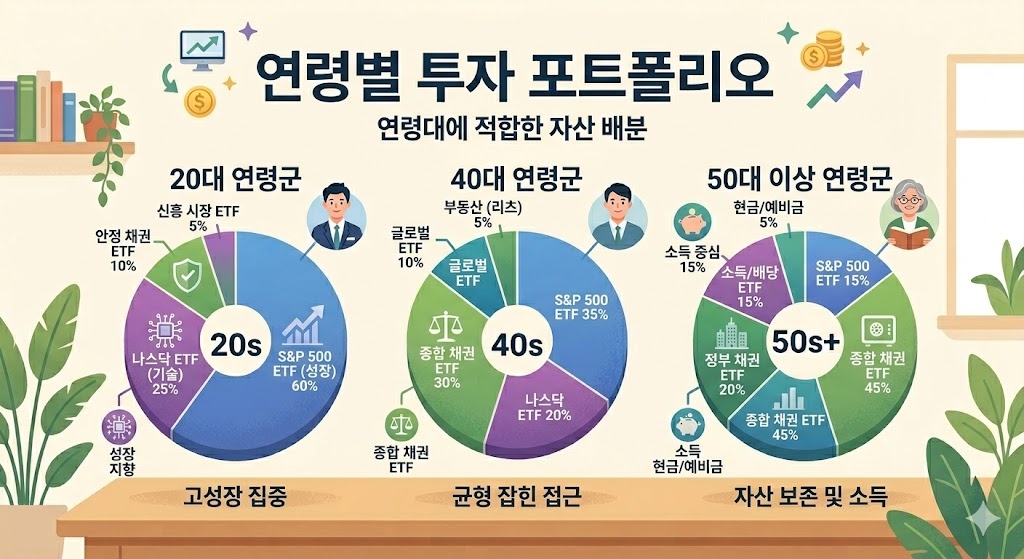 연령대별 연금저축 ETF 포트폴리오 구성 예시 차트