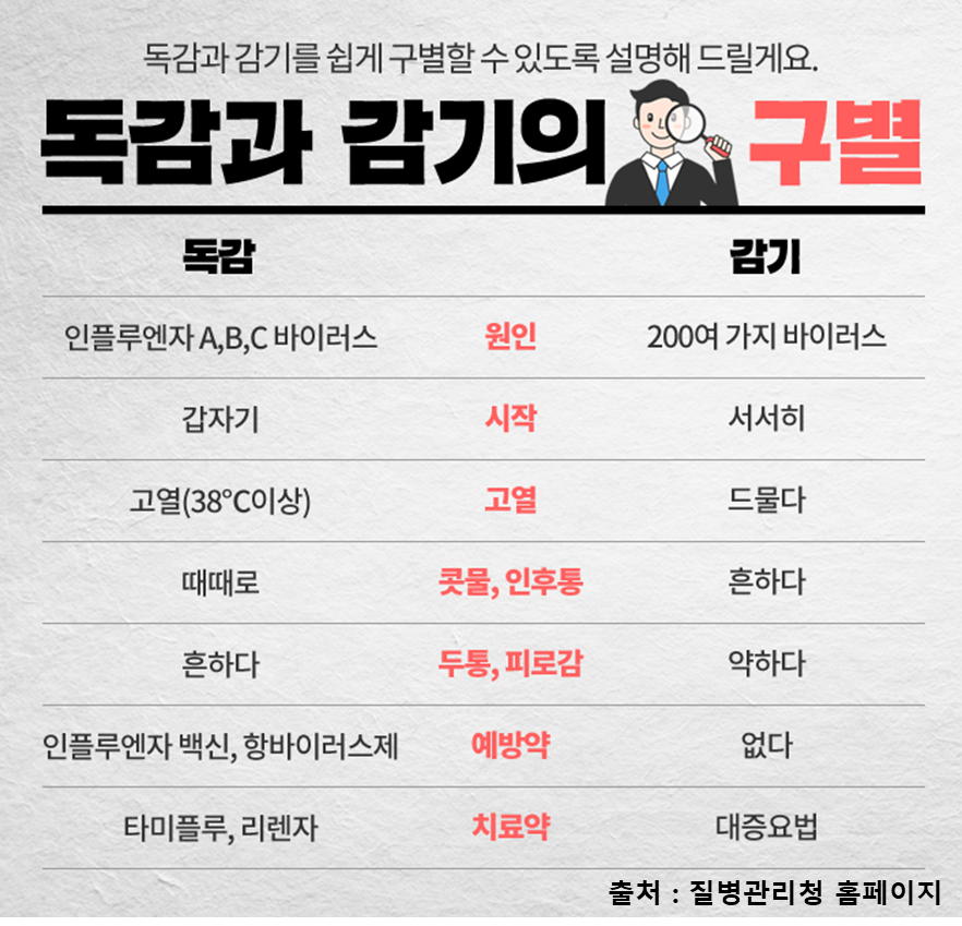 독감과 감기의 차이