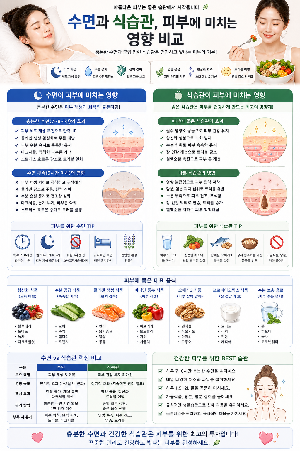 수면과 식습관 피부 영향 비교 관련 사진