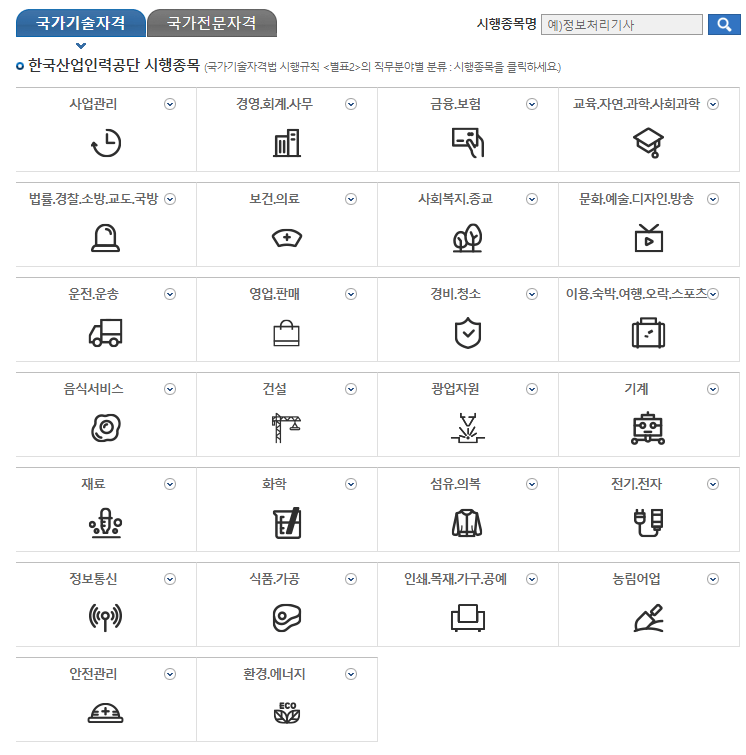 국가자격시험 종목정보