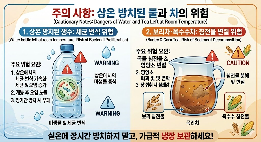 Warning image for keeping barley tea or boiled water in room temperature for too long
