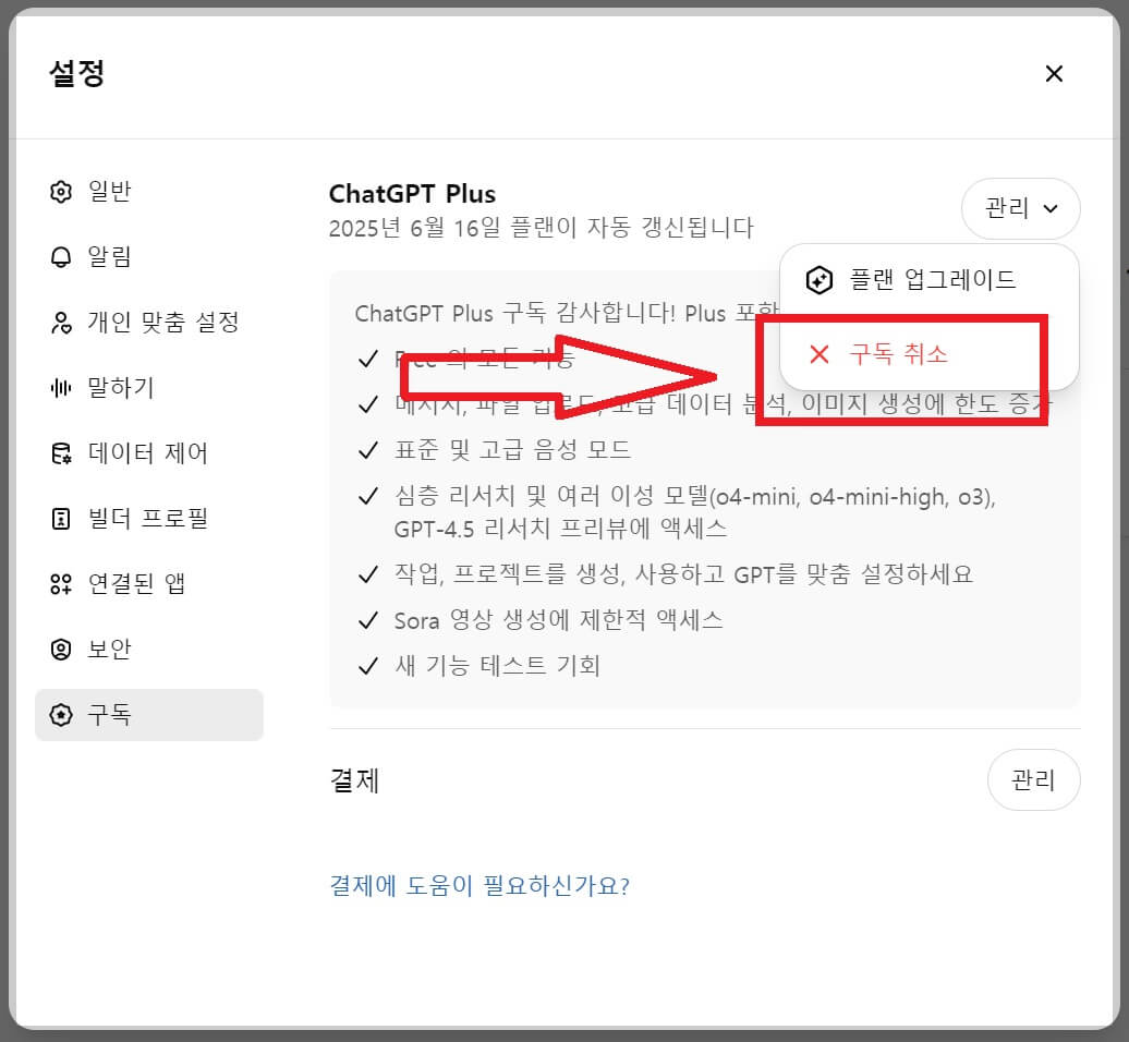 챗GPT 구독취소