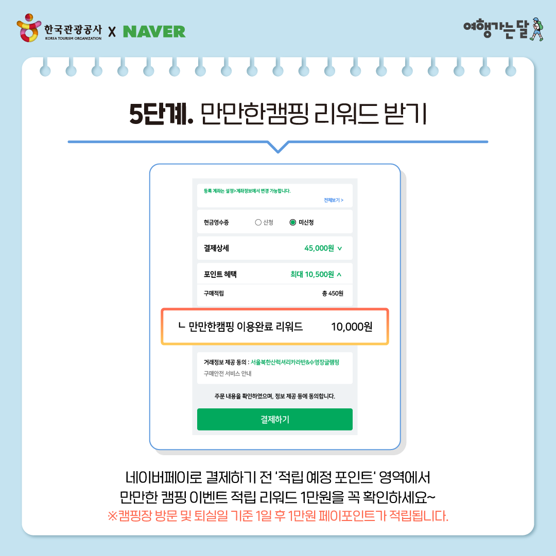 6월은 여행가는 달, 캠핑장 할인, 5단계 만만한캠핑 리워드 받기 설명