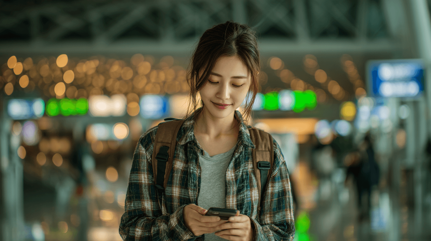 공항에서-핸드폰을-확인하는-사람