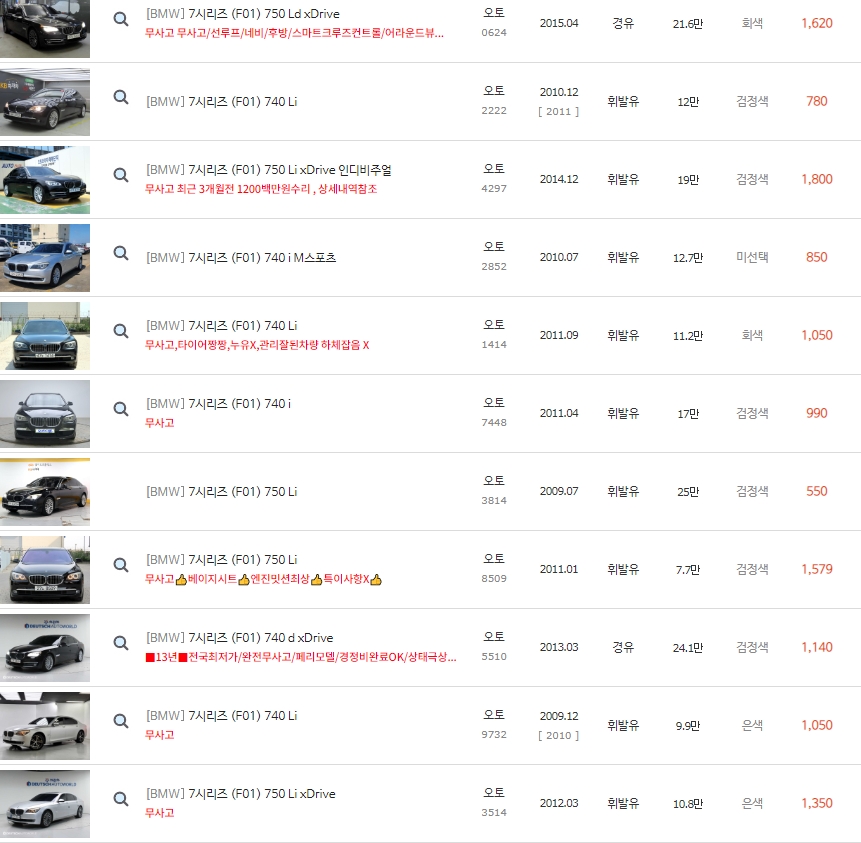 7시리즈 F01(08~15년)
중고차 가격
