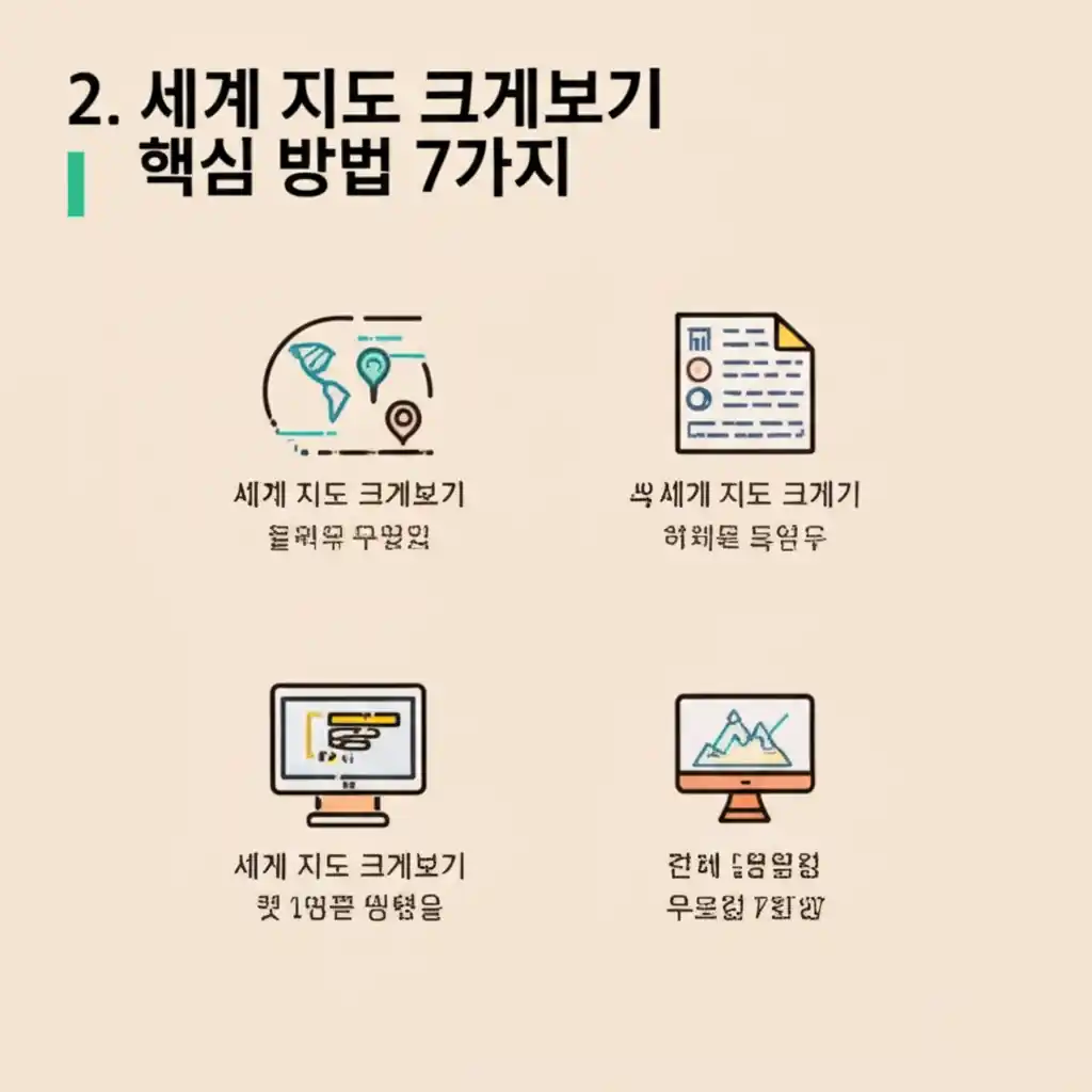 세계 지도 크게보기 7가지 핵심 방법을 설명하는 이미지