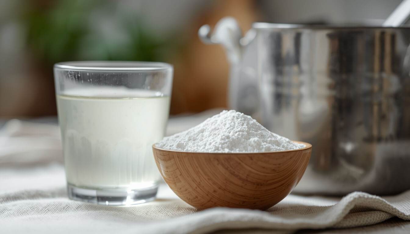 수건 세탁을 위해 준비된 식초와 과탄산소다