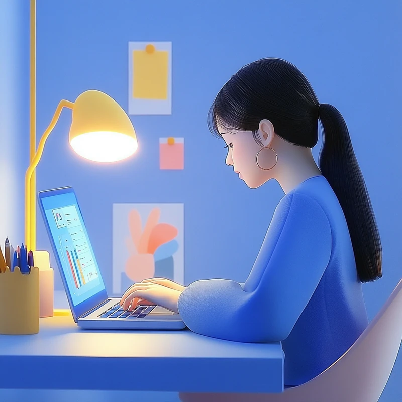 워킹맘이 밤에 집에서 노트북으로 미국 월배당 ETF 수익률을 비교 분석하는 모습, 투자 수익, 배당 ETF 순위, 2025년 미국 월배당, 정보검색, 집중, 실제적인 투자인식이 어우러짐