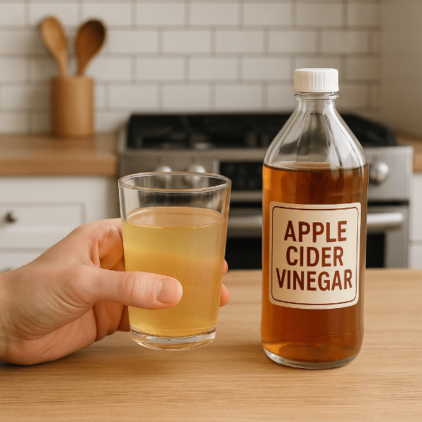 유리병에 담긴 애사비와 애사비가 희석된 물 한컵