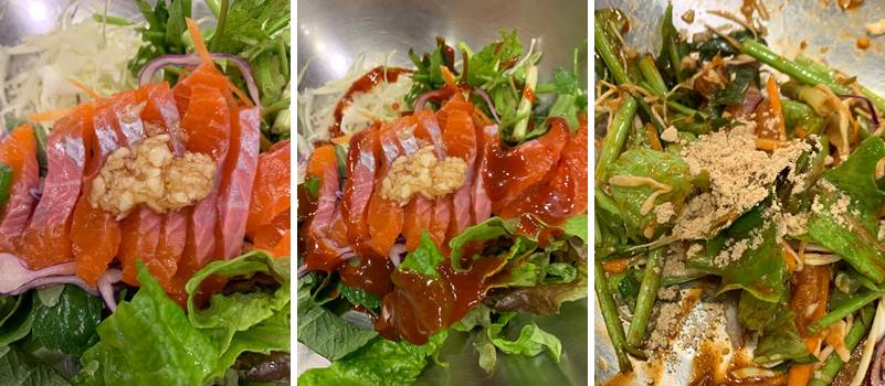 마늘장, 초고추장, 콩가루 넣어서 썪는 모습