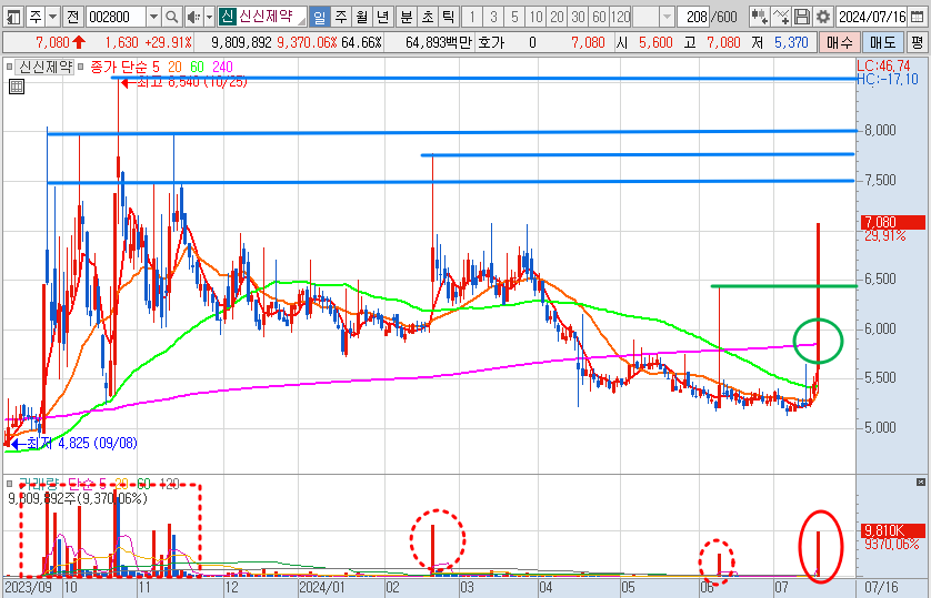 신신제약 주가 일봉 차트 분석