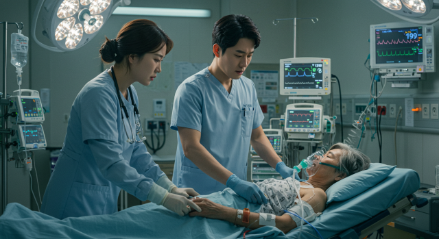 의료진이 응급 패혈증 환자를 집중치료 중