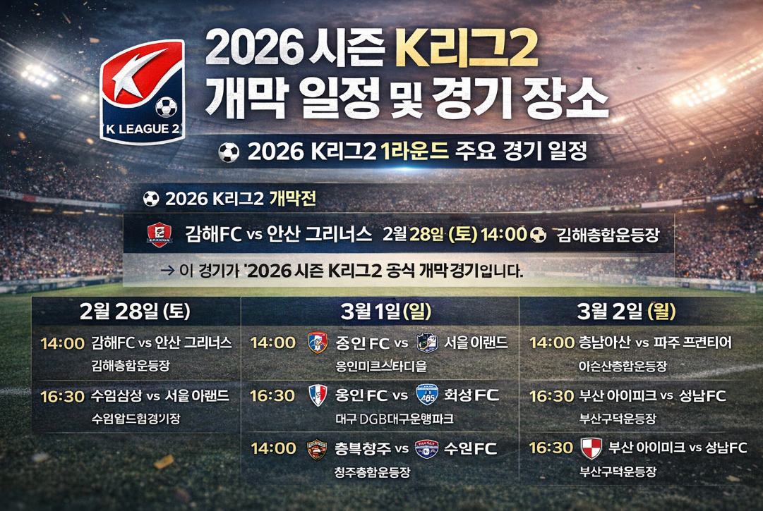 2026 K리그2 전경기 및 개막전 일정, 3분 완벽 정리