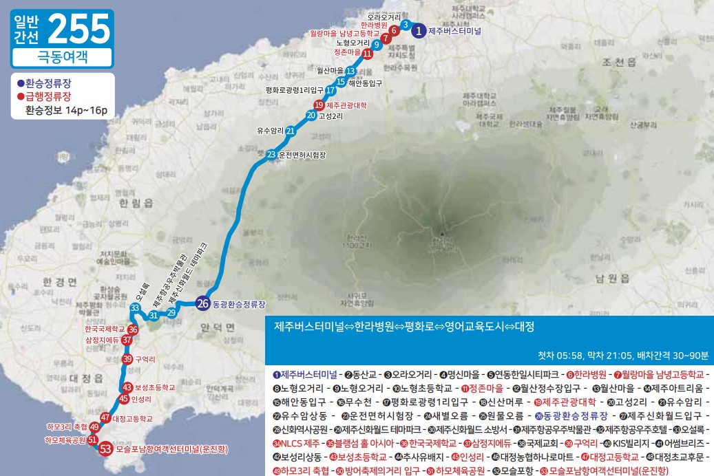 제주도 버스노선 - 일반간선버스201, 202, 일반간선버스211, 212, 일반간선버스221, 222, 일반간선버스231, 일반간선버스232, 일반간선버스240, 일반간선버스251, 252, 253, 254, 255, 일반간선버스260, 일반간선버스270, 일반간선버스281, 282, 일반간선버스291, 292, 295