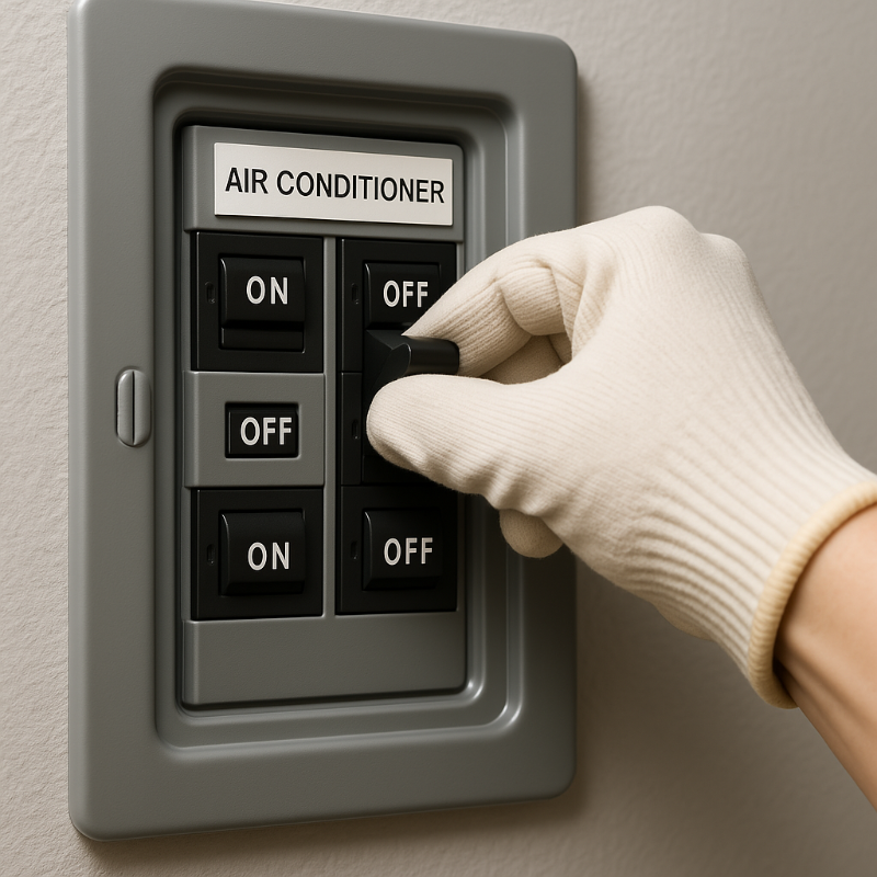 에어컨 전원 차단기를 내리는 모습