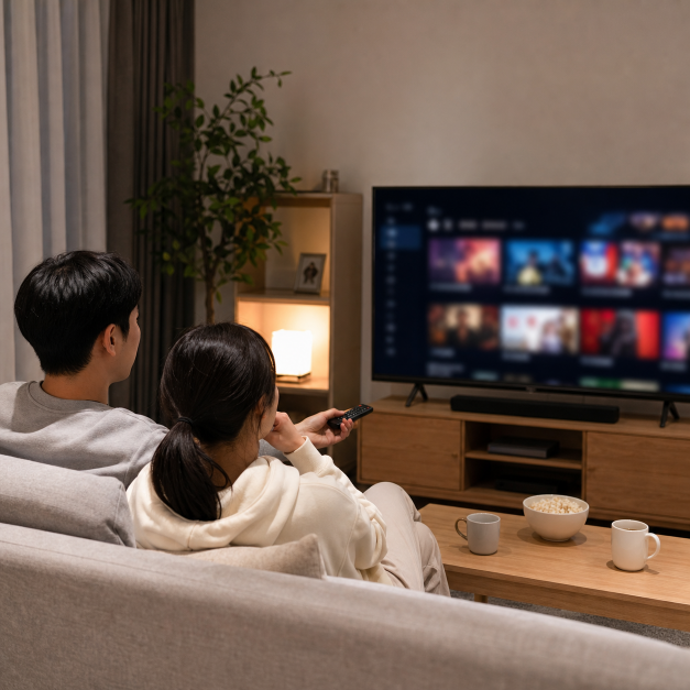 넷플릭스추천 상황을 확인하는 한국인 실사 이미지 1