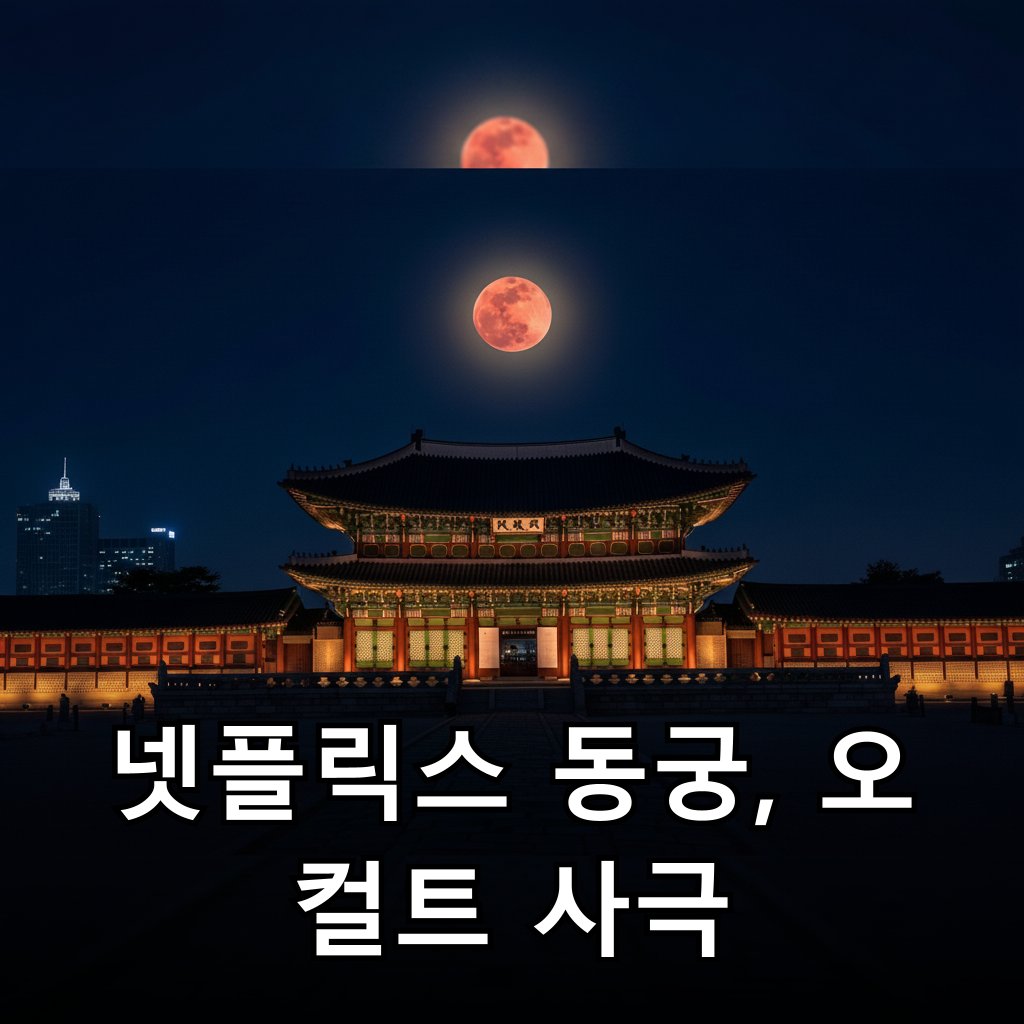 고요한 밤, 어둠에 잠긴 고궁을 비추는 붉은 달빛