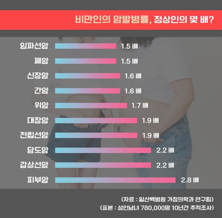 비만과 관련된 암의 통계