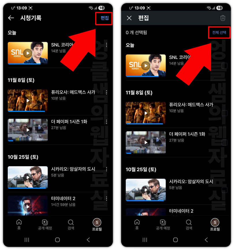 시청기록 전체 선택
