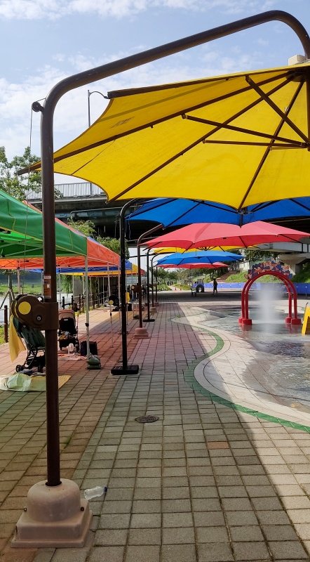 물놀이장 근처의 파라솔